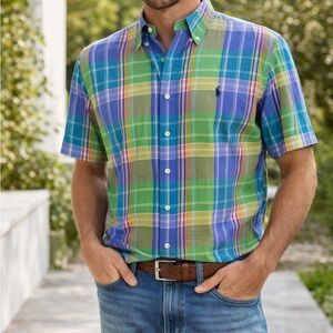 Ralph Lauren Classic Fit Plaid Short Sleeve Button Down Shirt - XL/TG